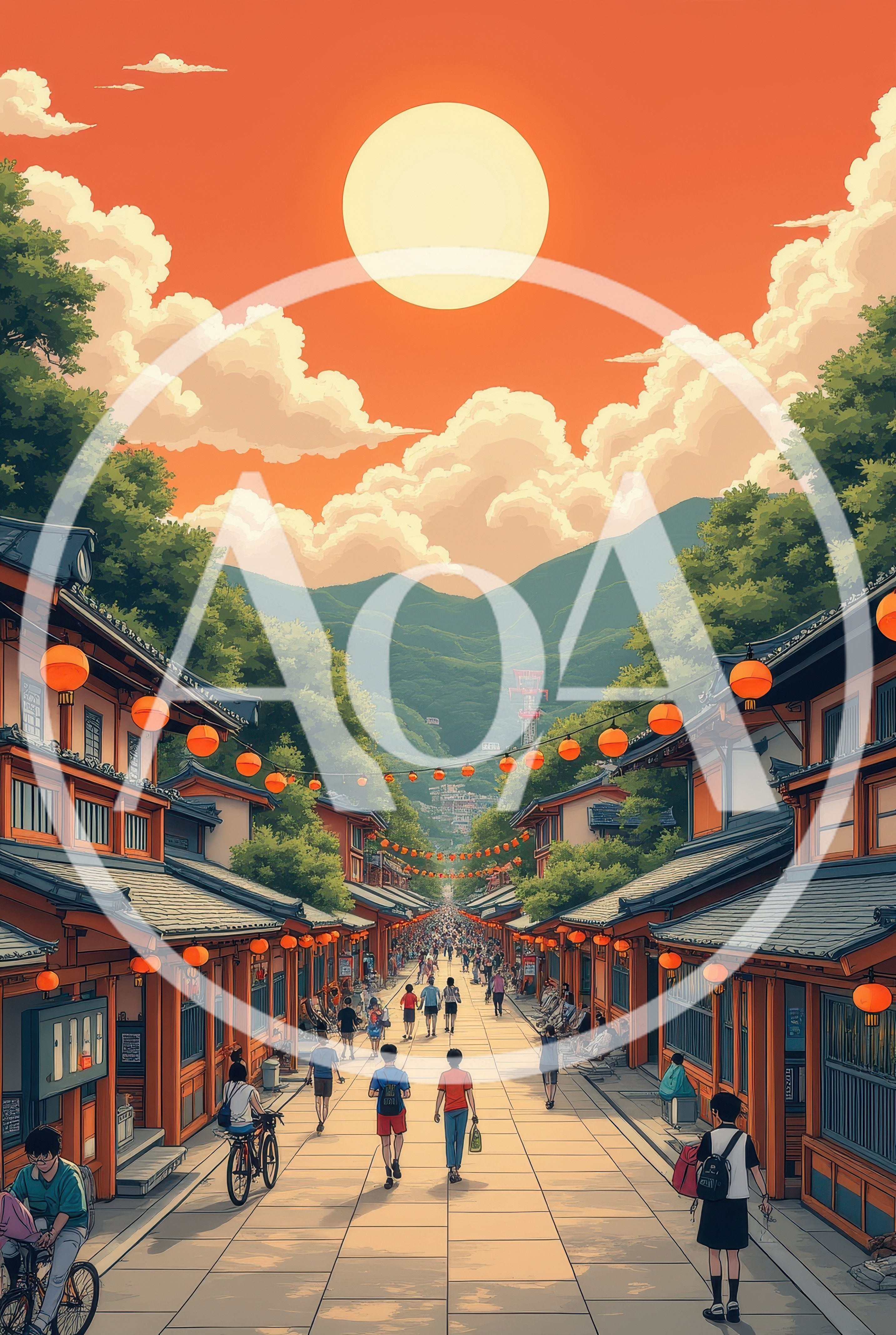 Anime Style Street Scene With Traditional Japanese Buildings