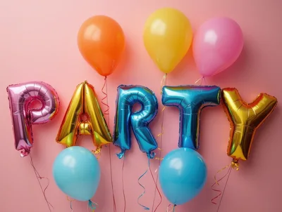 Colorful Party Balloons Spelling Out Party Text