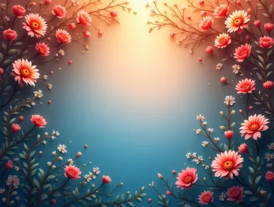 Floral Frame With Pink Daisies On Gradient Background