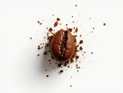 Single Roasted Coffee Bean With Ground Coffee Particles