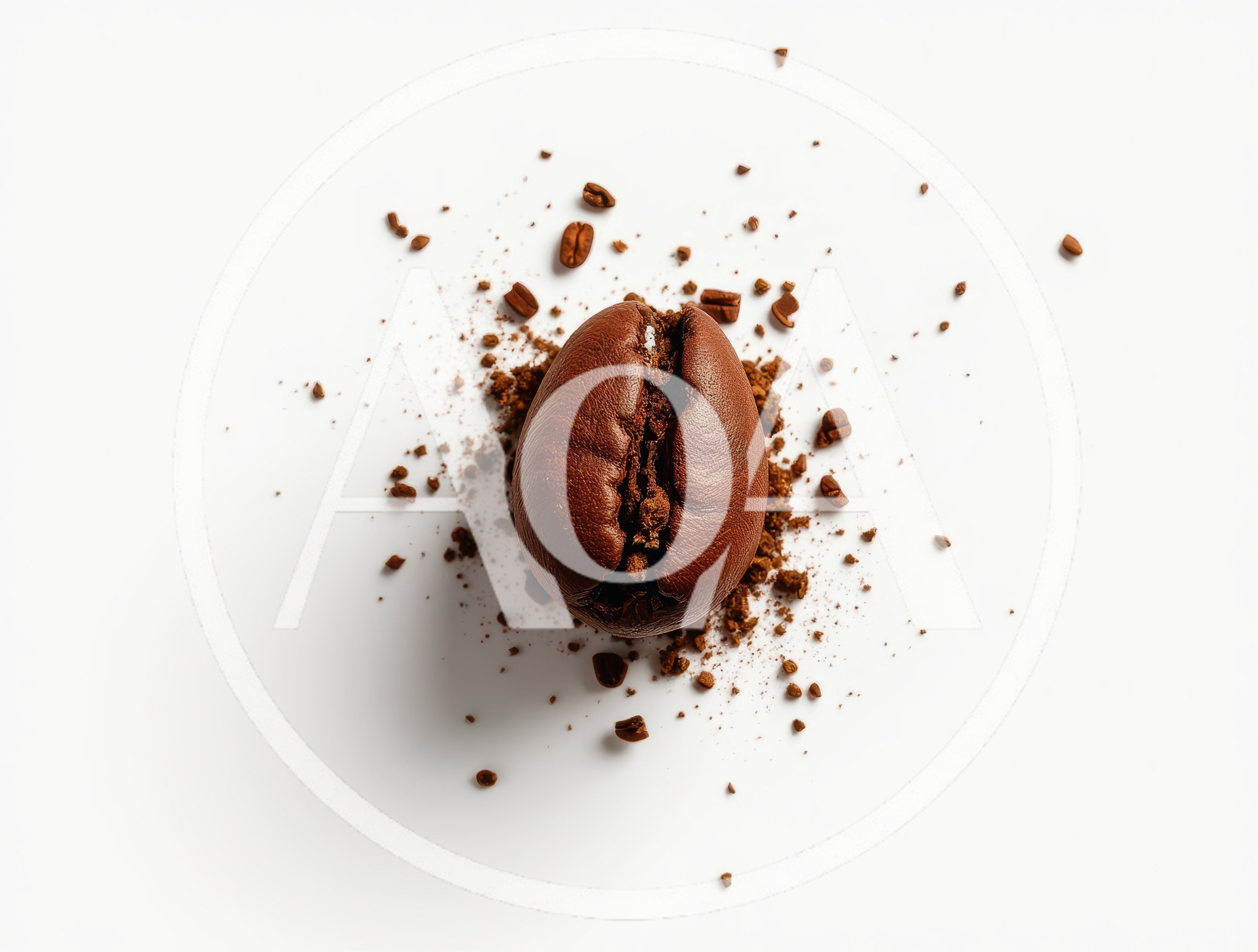 Single Roasted Coffee Bean With Ground Coffee Particles