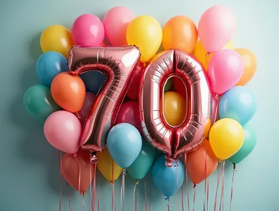 Seventieth Birthday Celebration Balloons With Number Seventy Foil