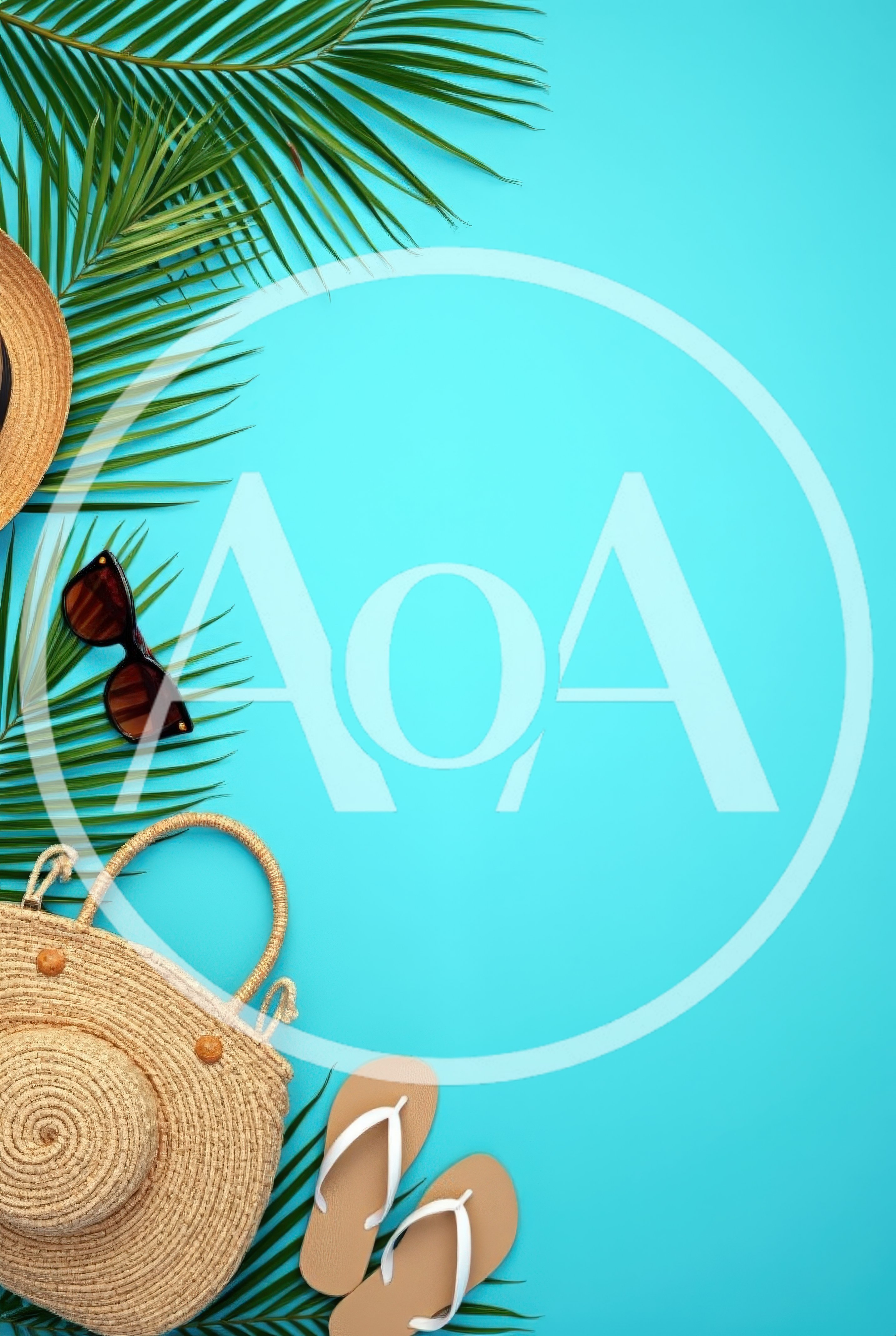 Summer Vacation Accessories on Bright Blue Background