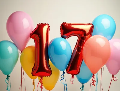 Red Number Seventeen Foil Balloons With Colorful Latex Balloons