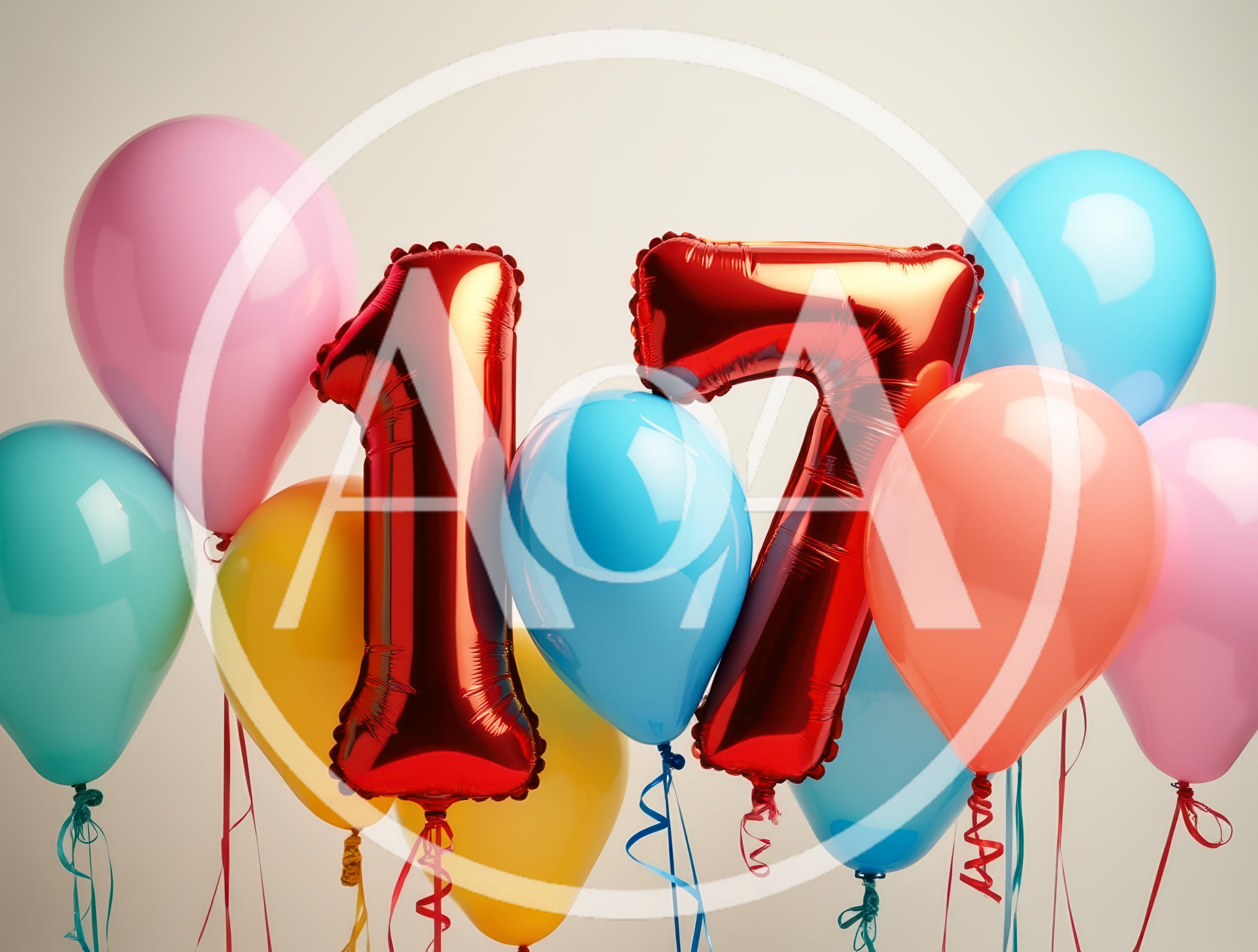 Red Number Seventeen Foil Balloons With Colorful Latex Balloons