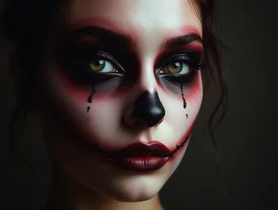 Close Up Portrait Of Woman With Creepy Clown Makeup