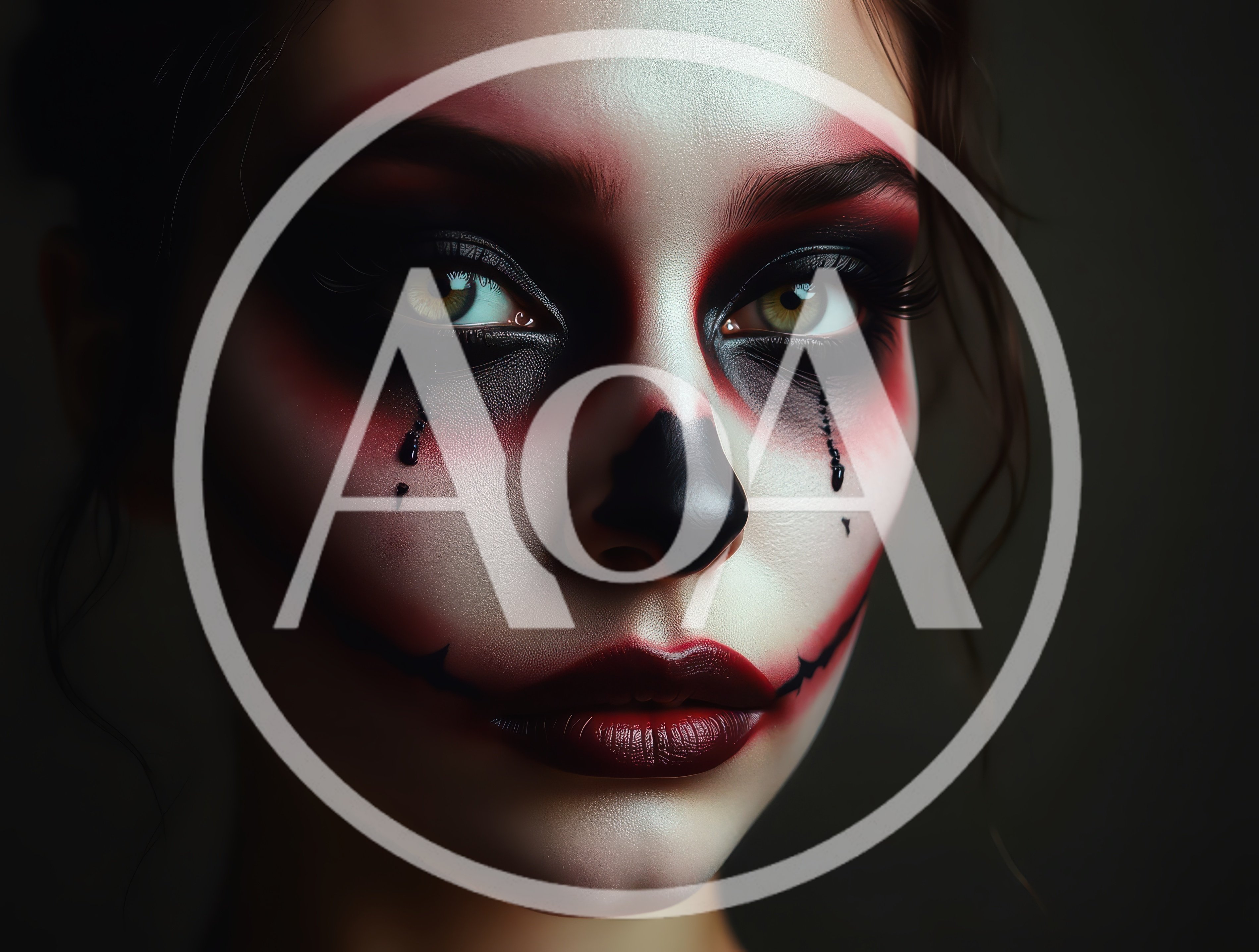 Close Up Portrait Of Woman With Creepy Clown Makeup