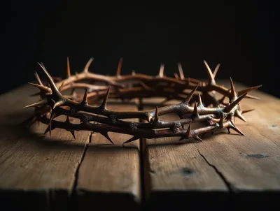Crown Of Thorns Resting On A Wooden Table