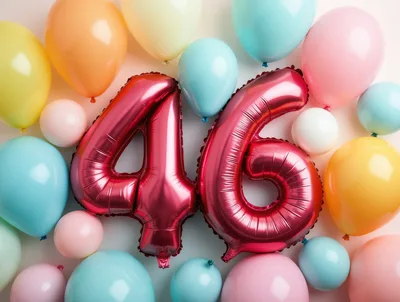 Red Foil Number 46 Balloons With Colorful Party Balloons
