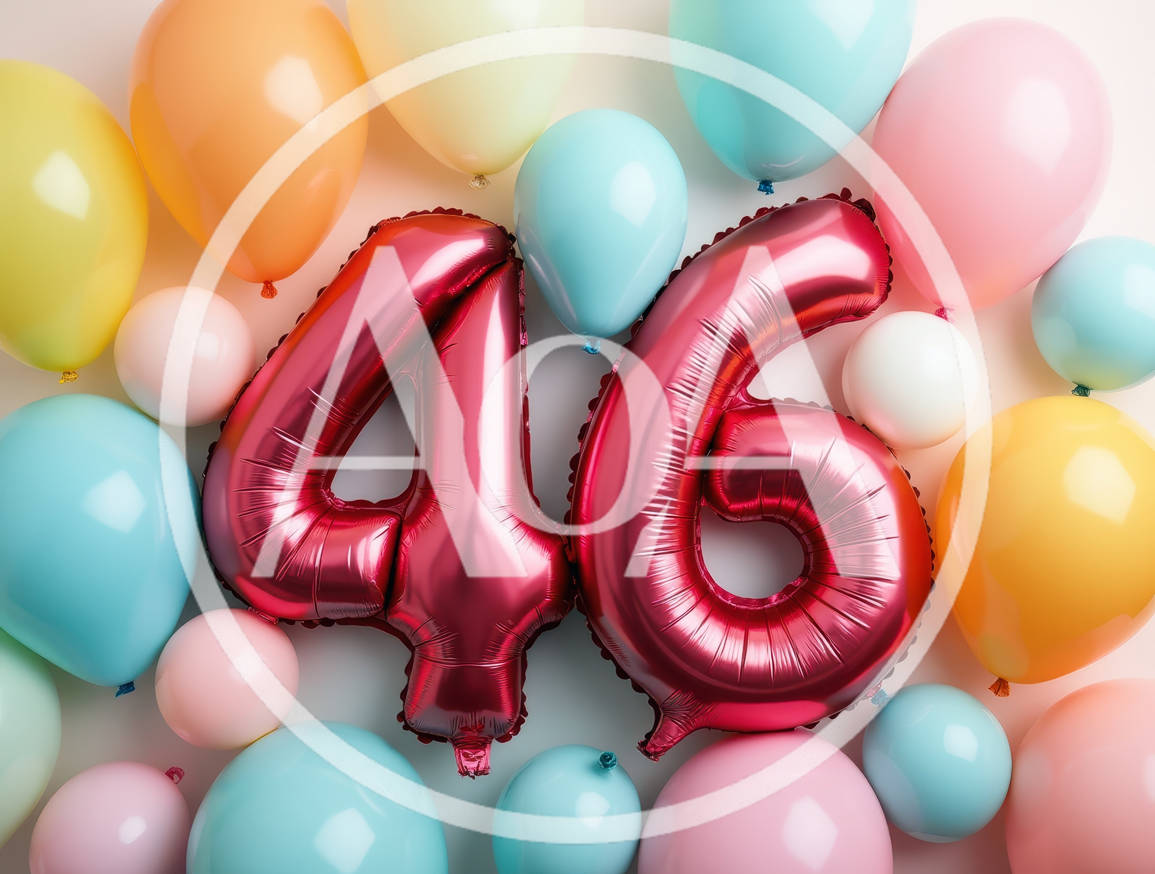 Red Foil Number 46 Balloons With Colorful Party Balloons