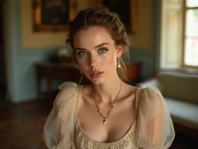 Portrait Of A Young Woman In Vintage Style Dress