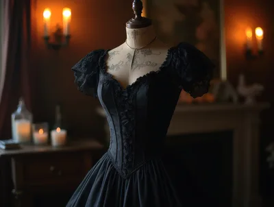 Victorian Style Black Dress On A Tailor Mannequin