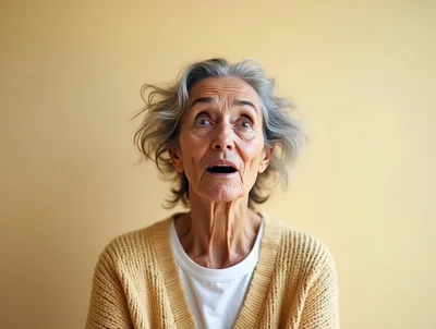 Surprised Elderly Woman With Gray Hair