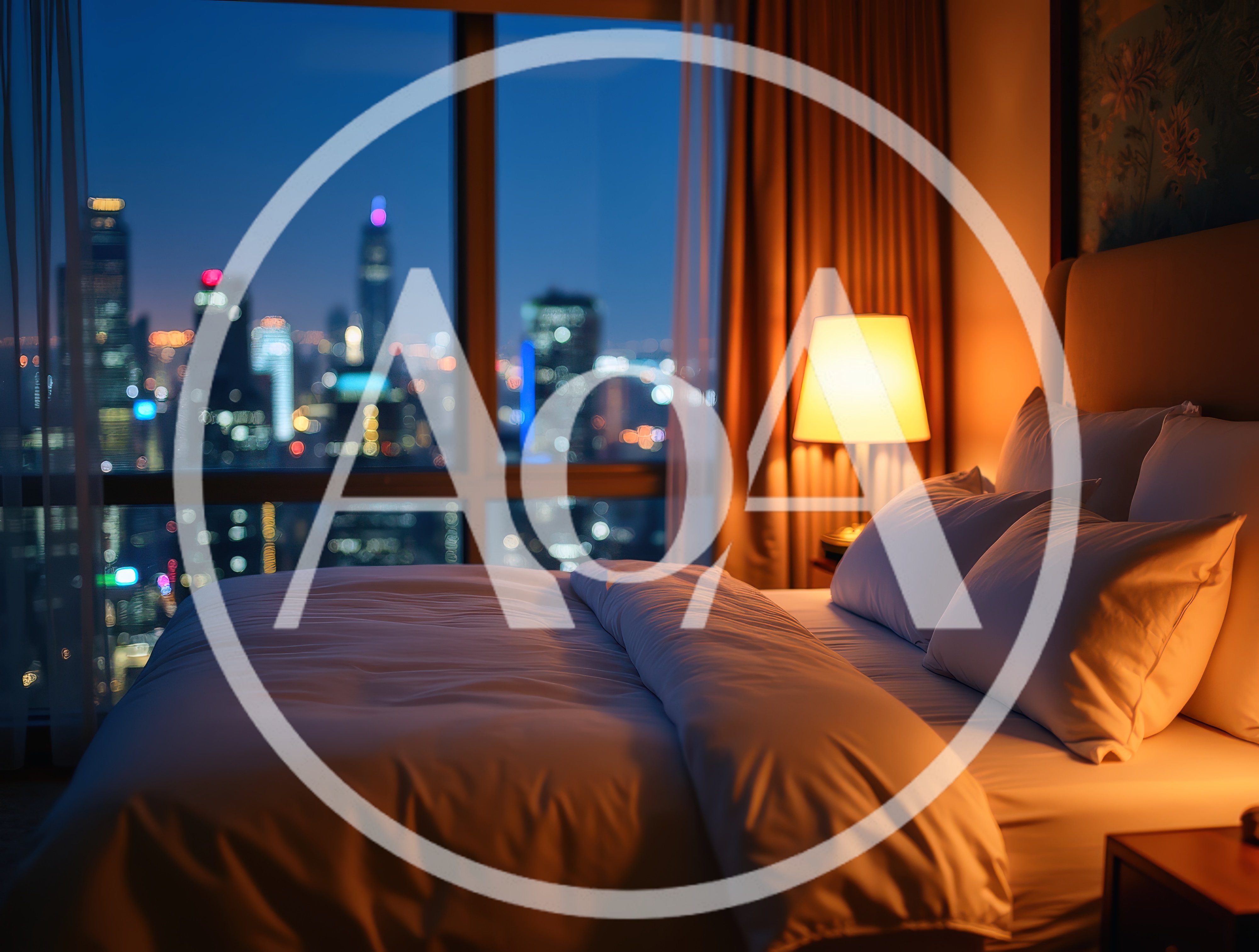 Luxury Hotel Bedroom With City Skyline View At Night