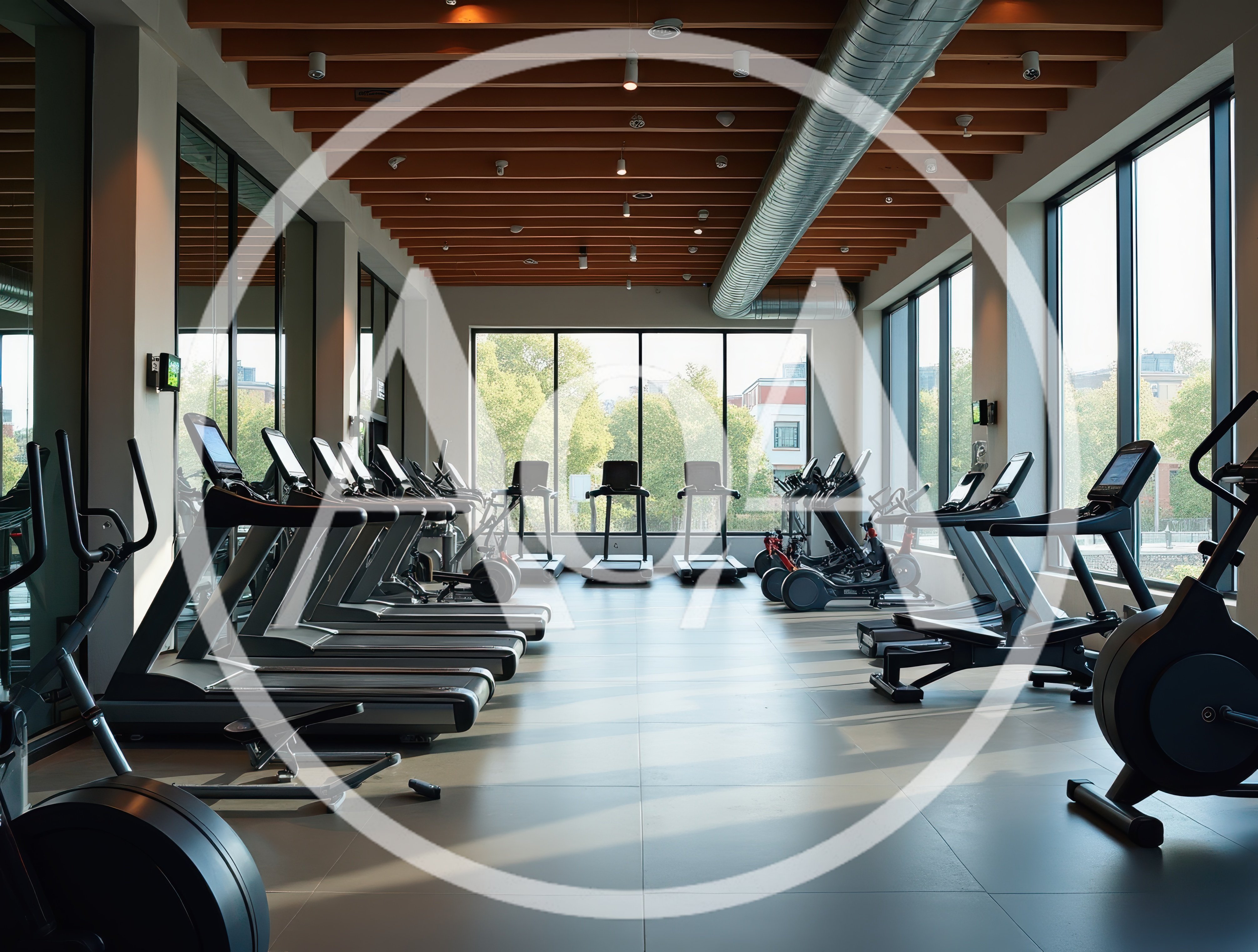 Modern Gym Interior With Rows Of Treadmills