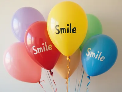 Colorful Balloons With Smile Text Floating Together