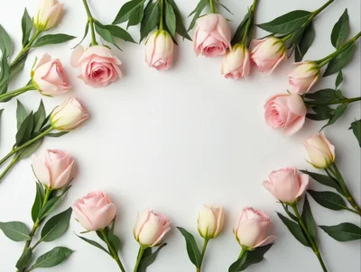 Pink Rose Flower Frame on White Background