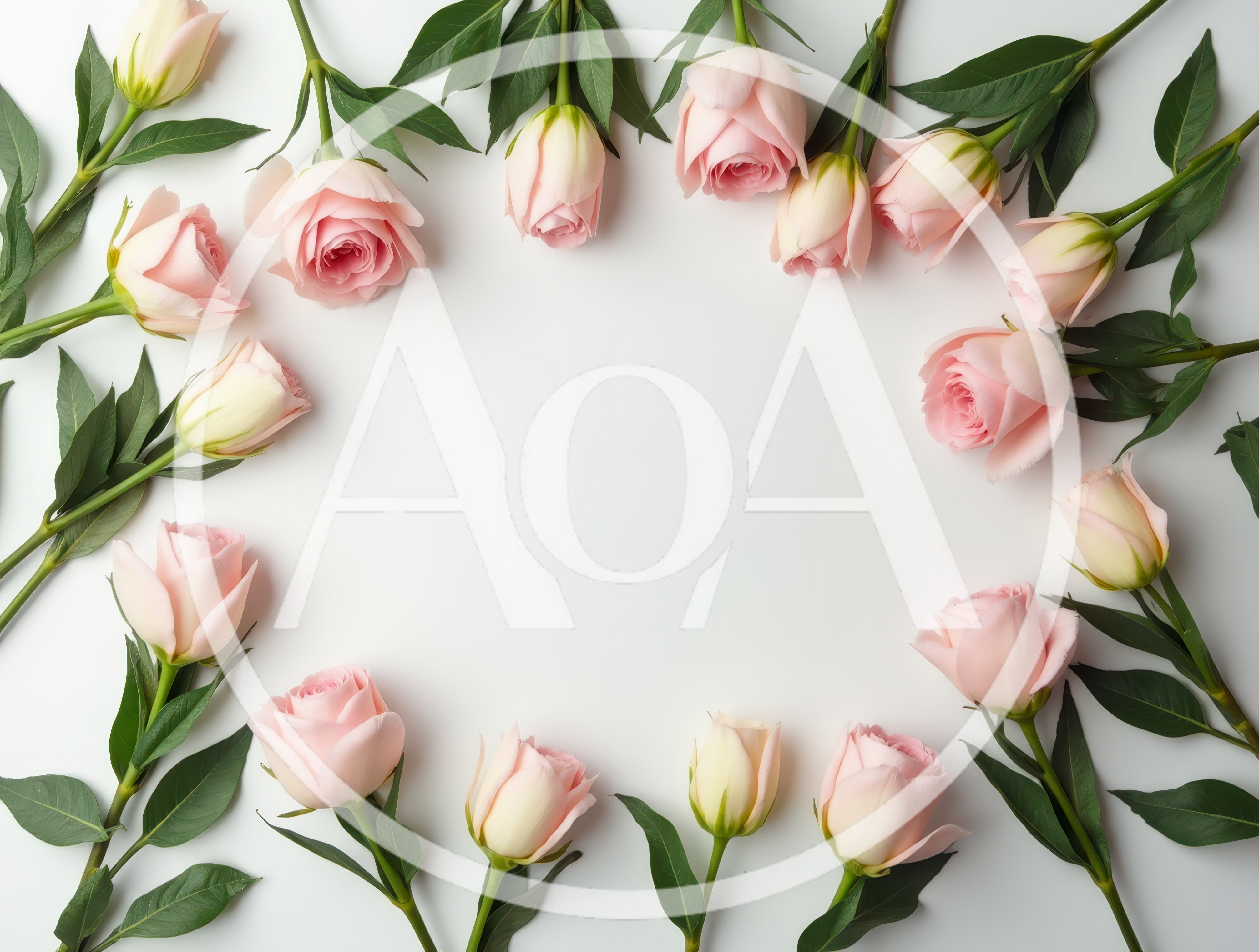 Pink Rose Flower Frame on White Background