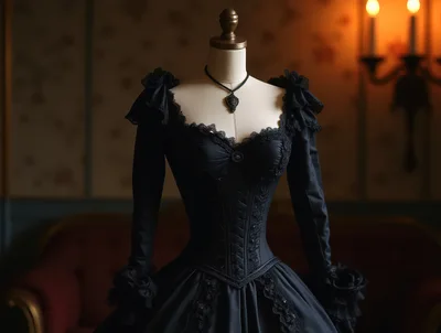 Victorian Gothic Black Dress On A Mannequin