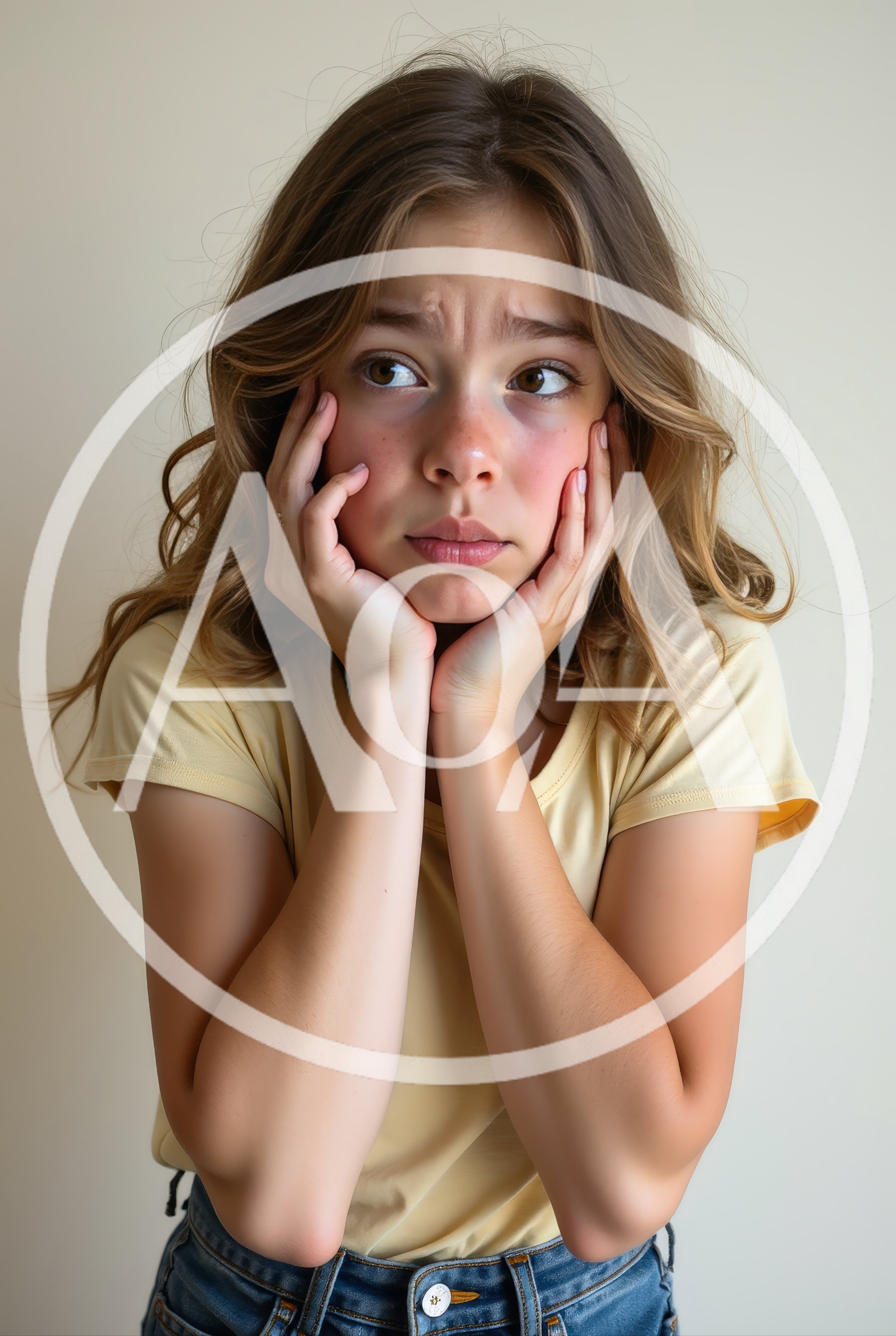 Young Girl With Worried Expression Holding Her Face
