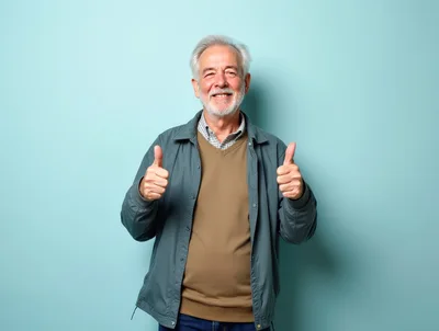 Happy Senior Man Giving Double Thumbs Up