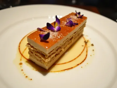 Gourmet Mille-Feuille Dessert Plated on White Ceramic