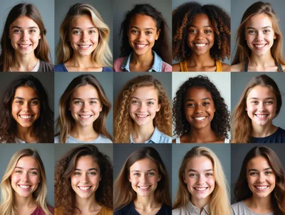 Diverse Young Women Smiling Portraits Grid