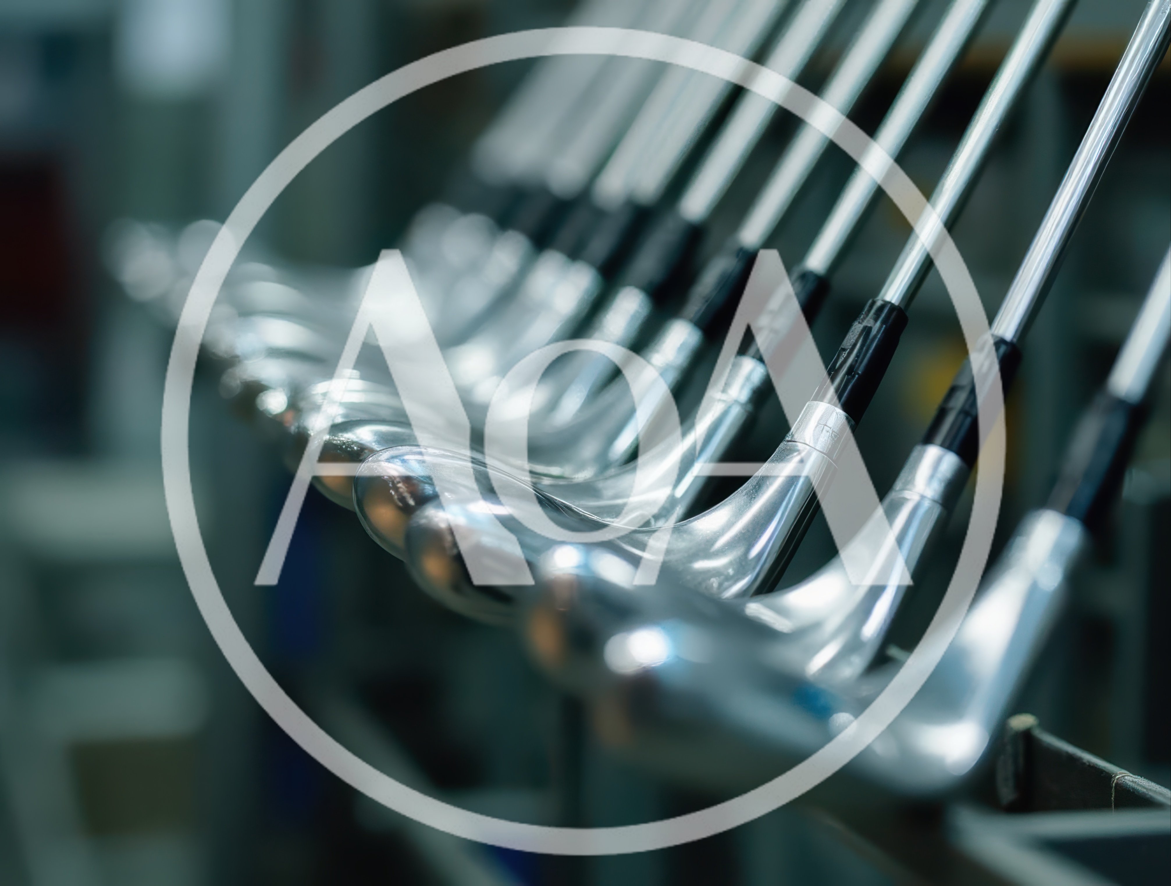 Row Of Shiny Golf Irons In A Rack