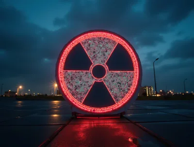 Glowing Radioactive Symbol Sign at Night
