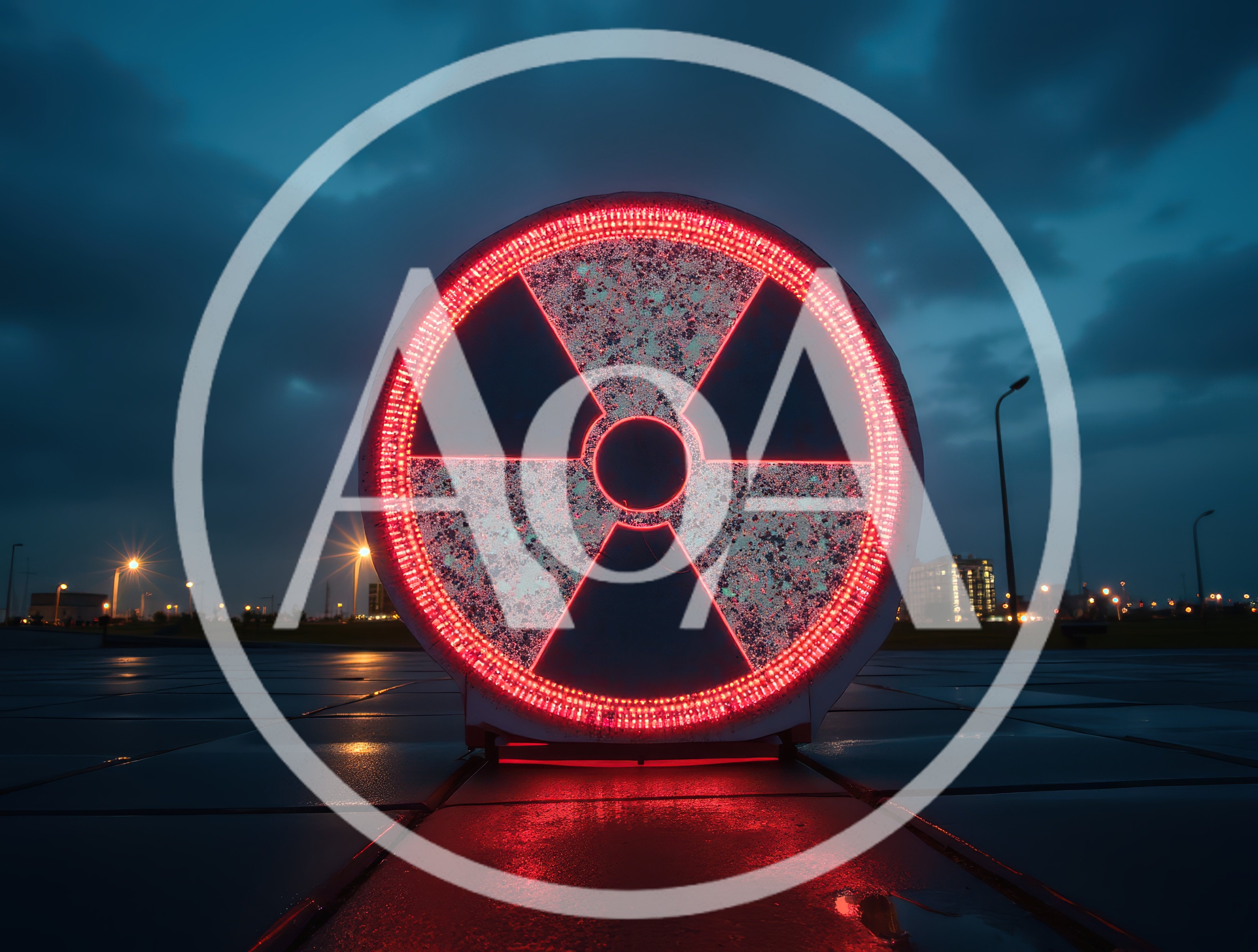 Glowing Radioactive Symbol Sign at Night