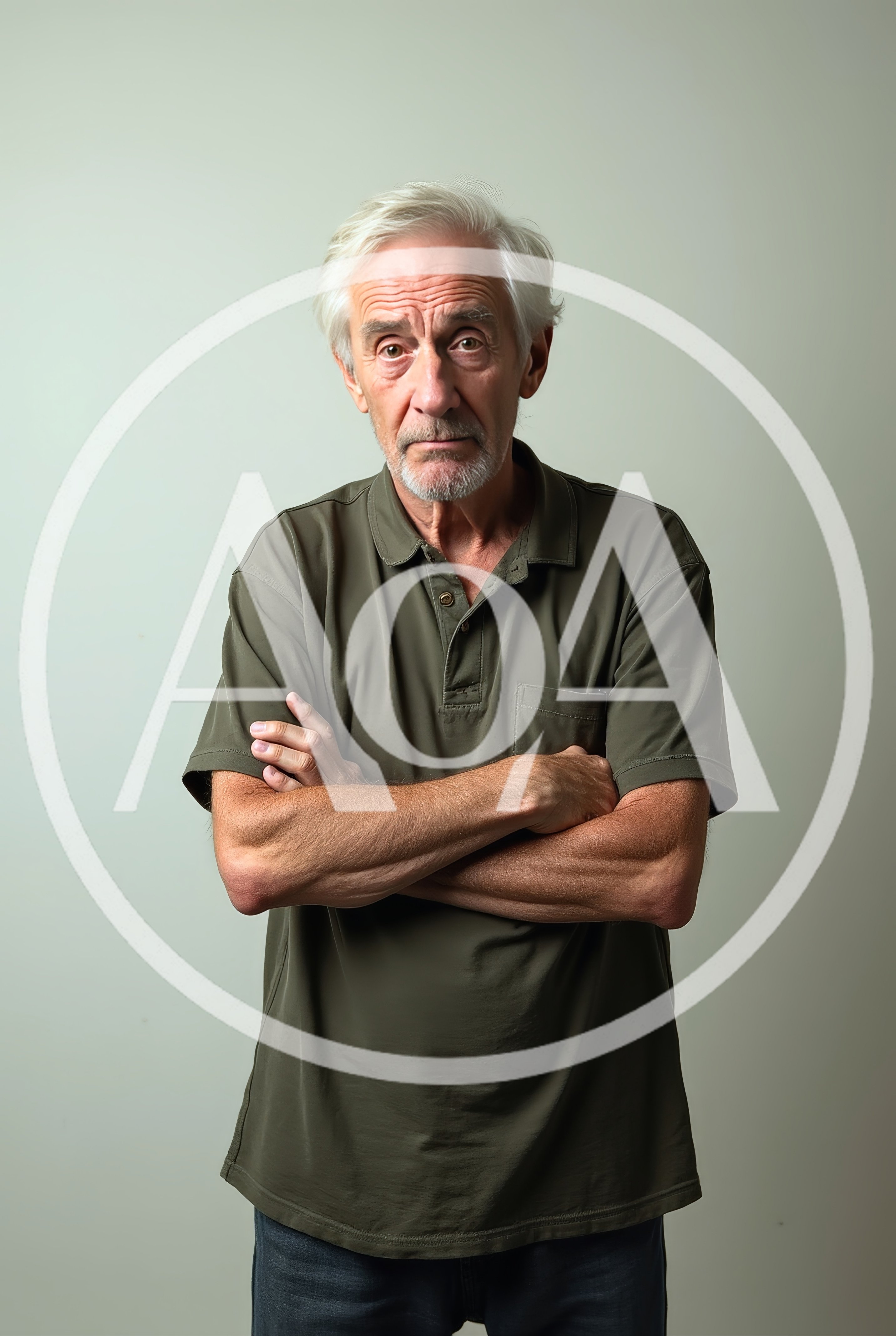 Serious Senior Man Standing With Arms Crossed