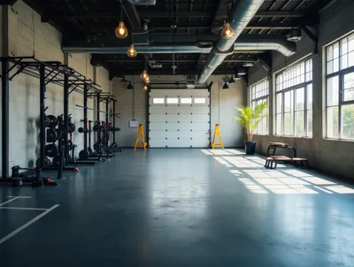 Modern Industrial Gym Interior With Weight Racks