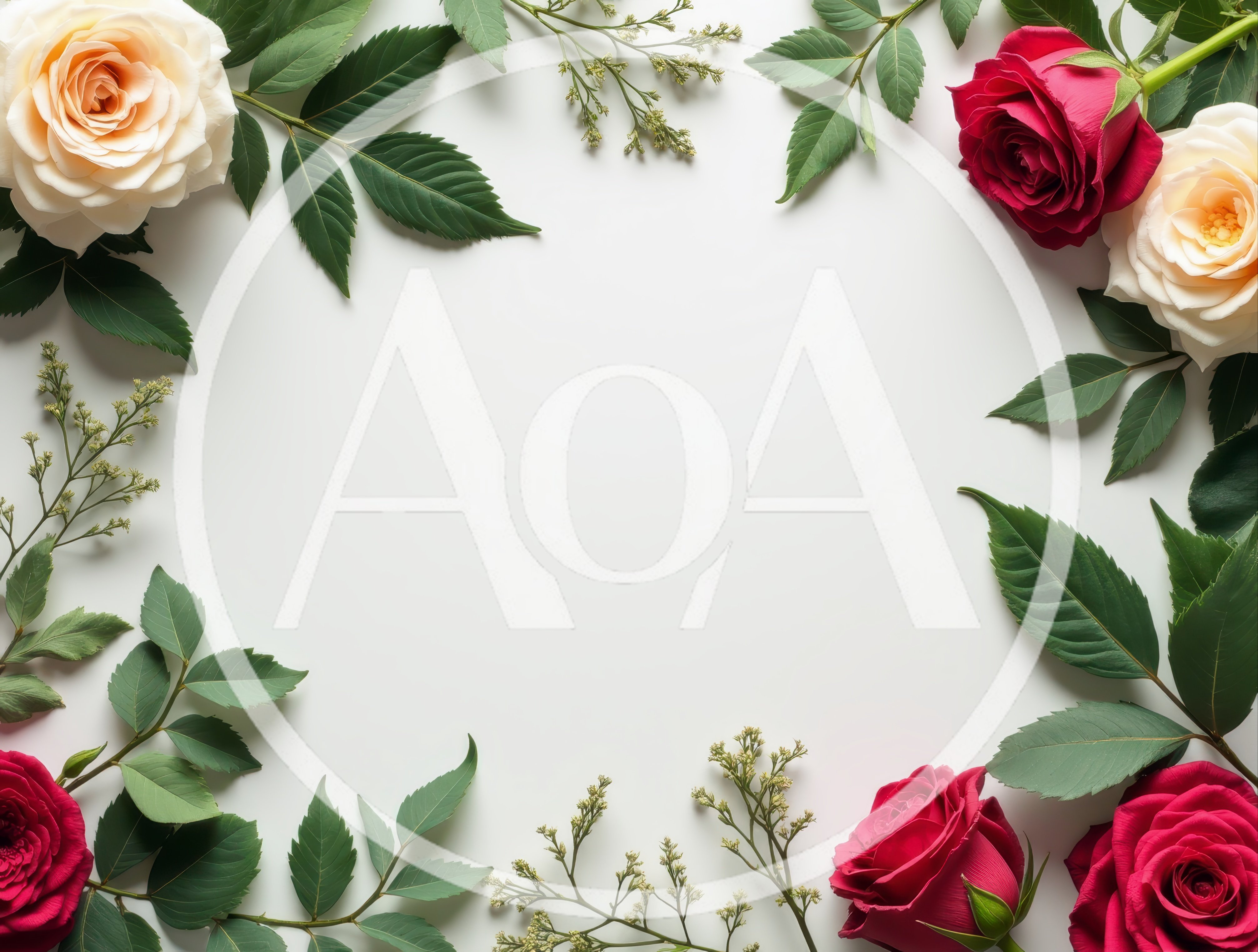 Floral Frame With Roses And Green Leaves