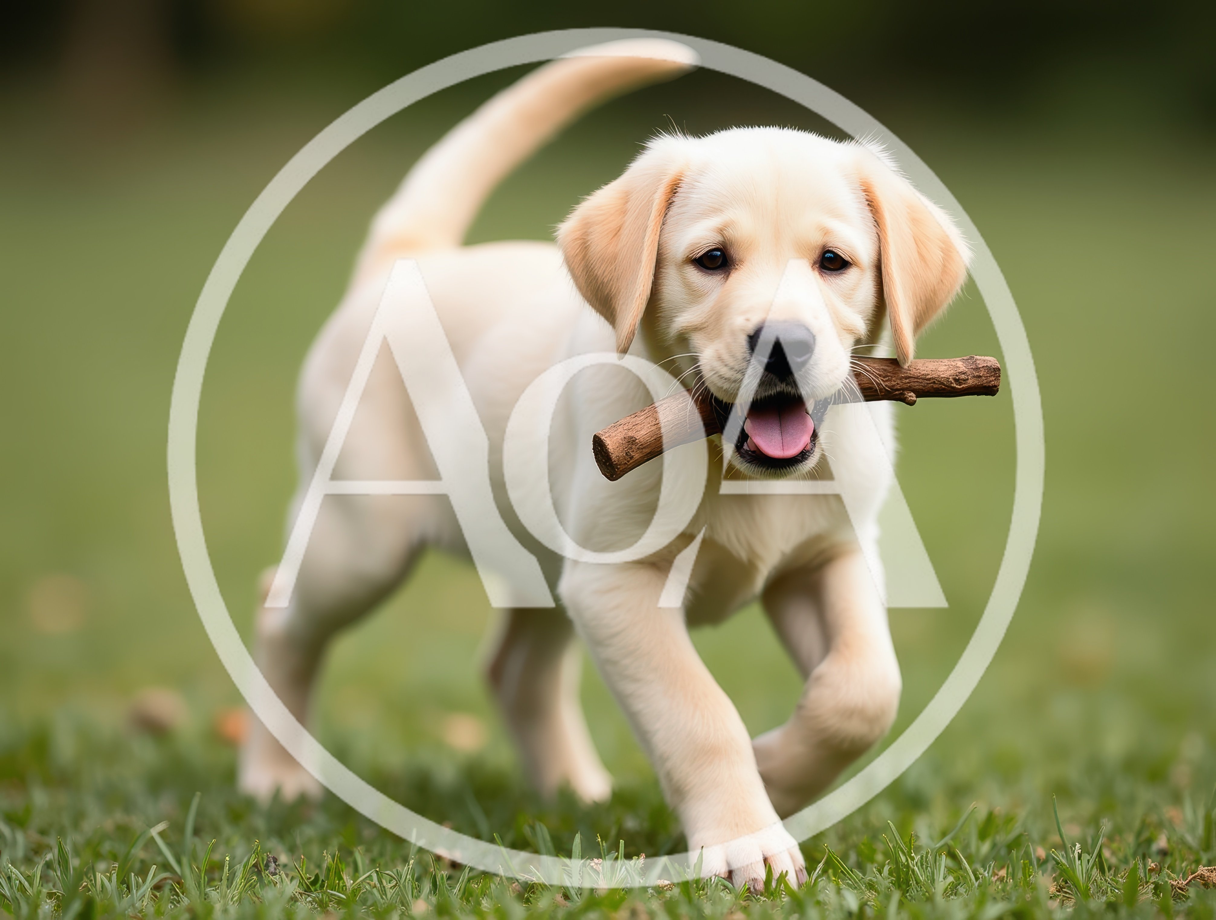 Cute Labrador Retriever Puppy Carrying A Stick