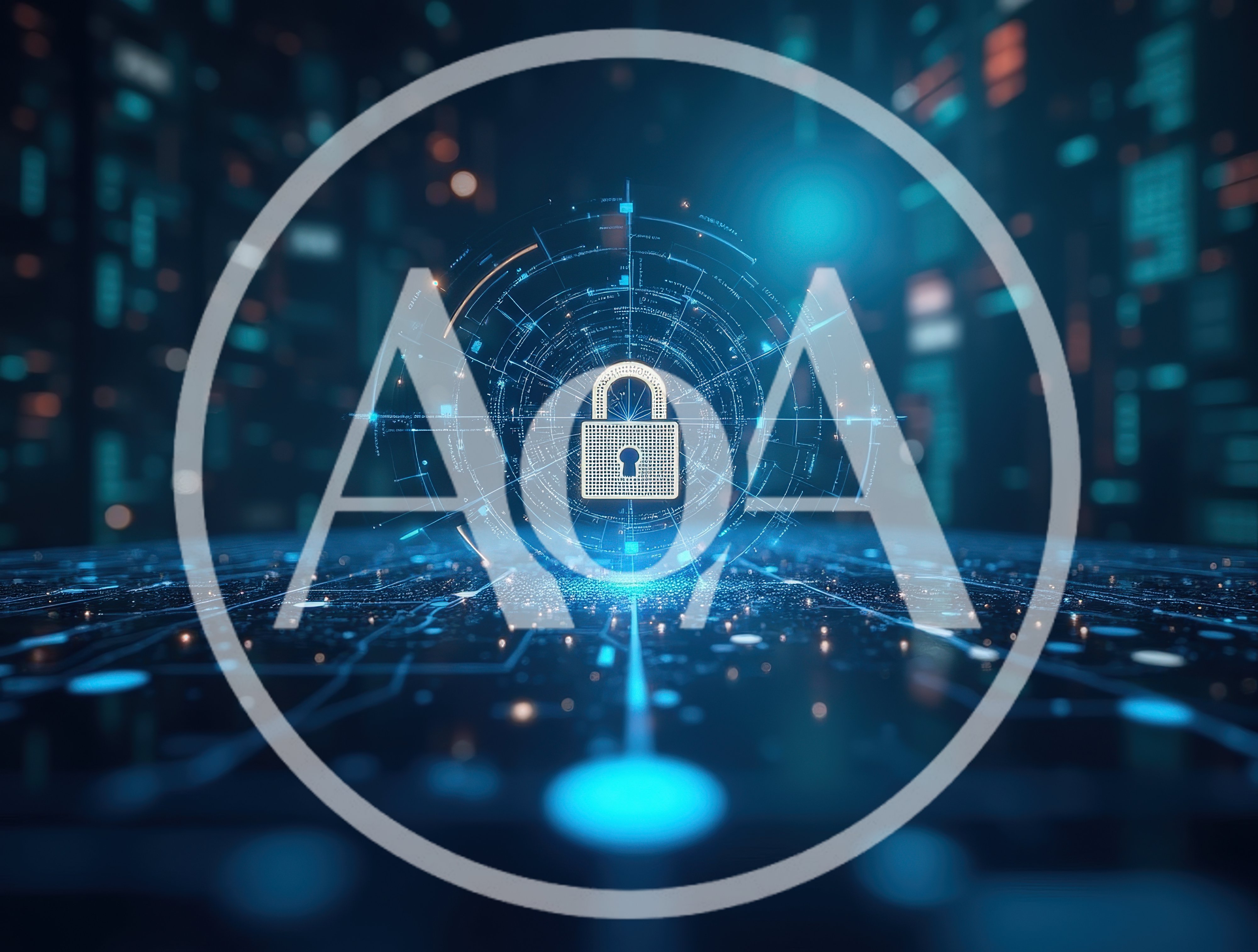 Digital Security Padlock Icon Over Circuit Board