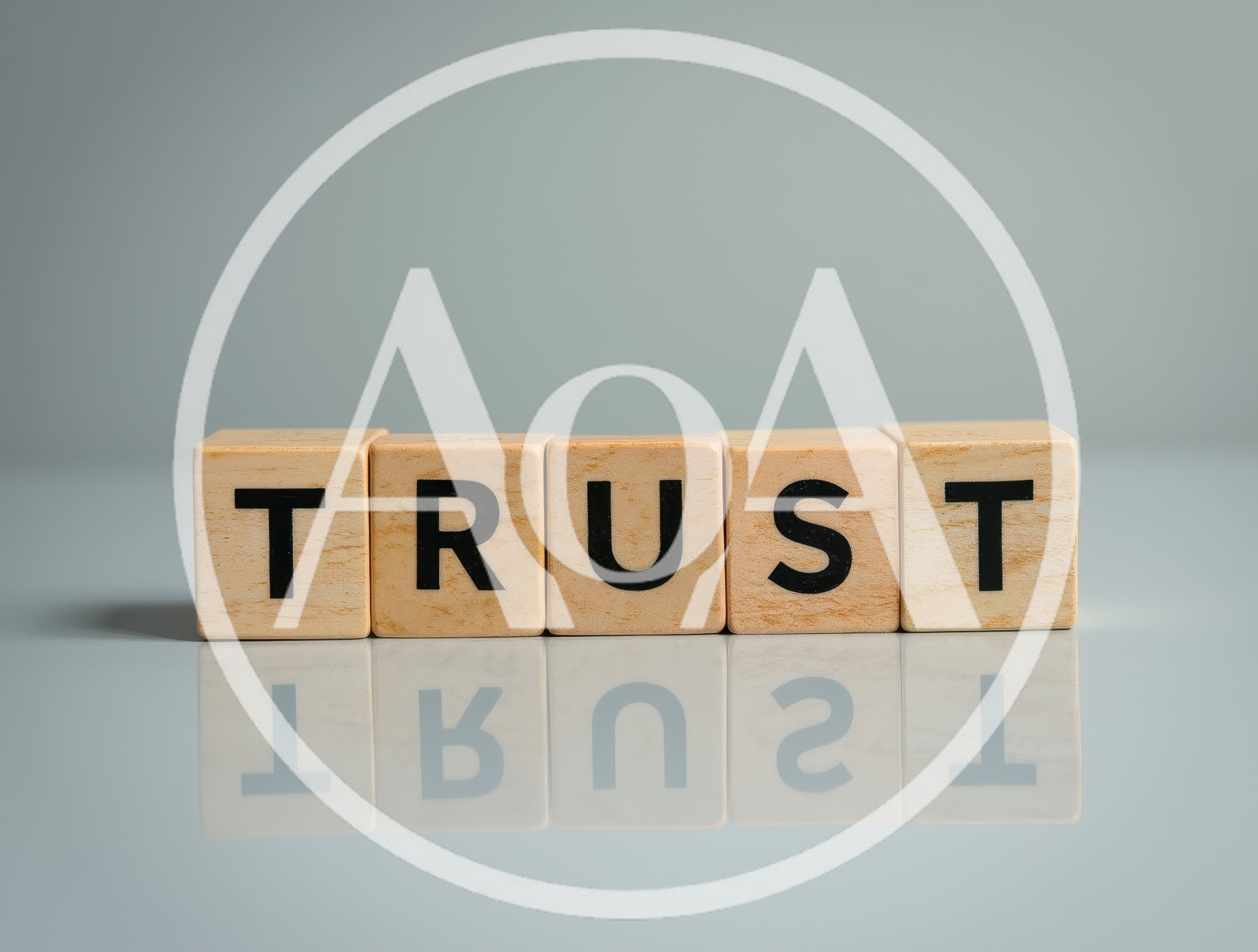 Wooden Blocks Spelling Trust With Reflection