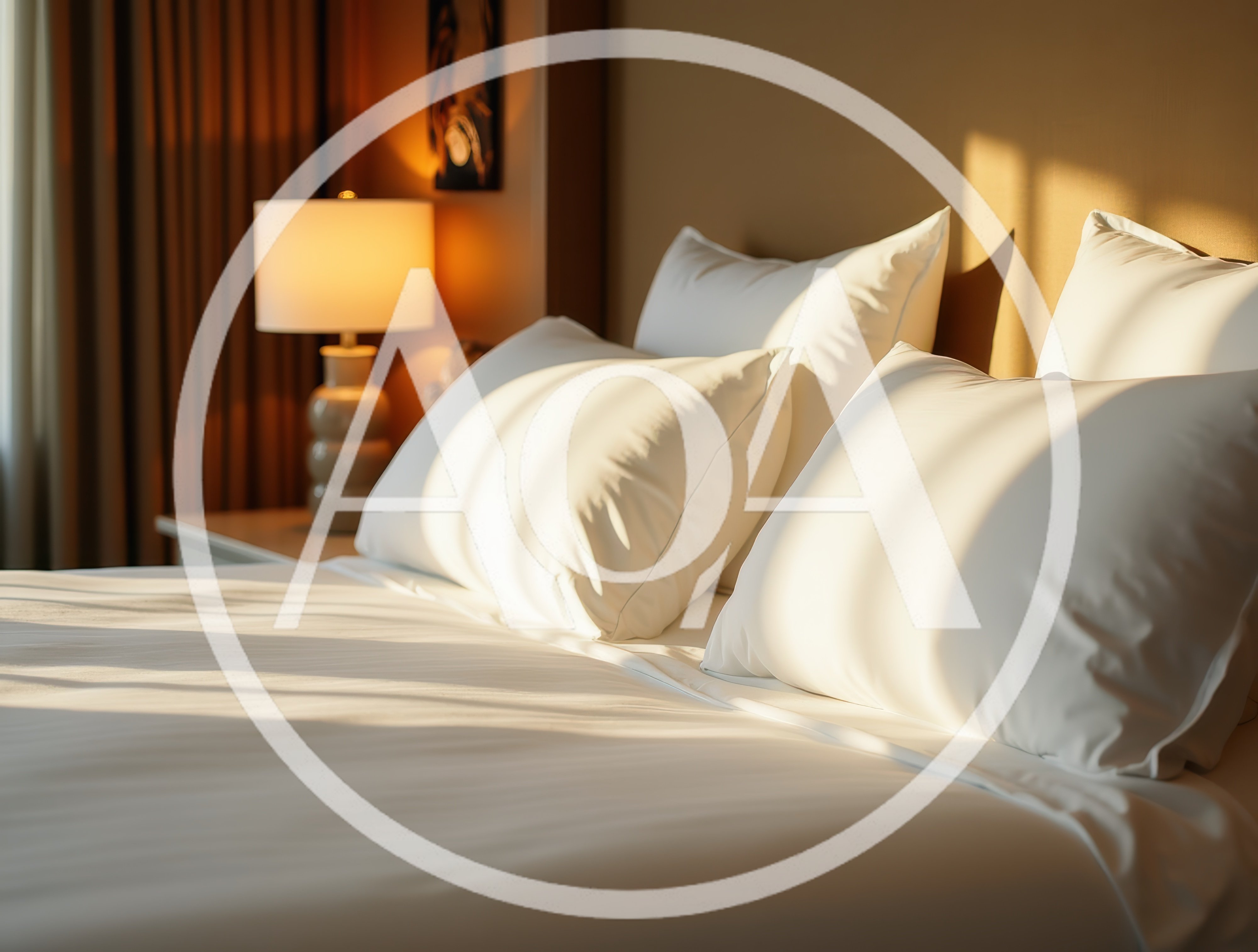 Sunlit Bed With White Pillows In A Hotel Room