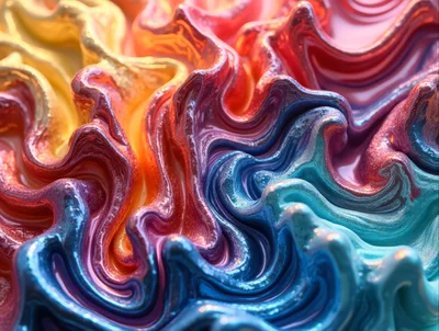 Abstract Liquid Paint Swirls With Metallic Glitter Texture