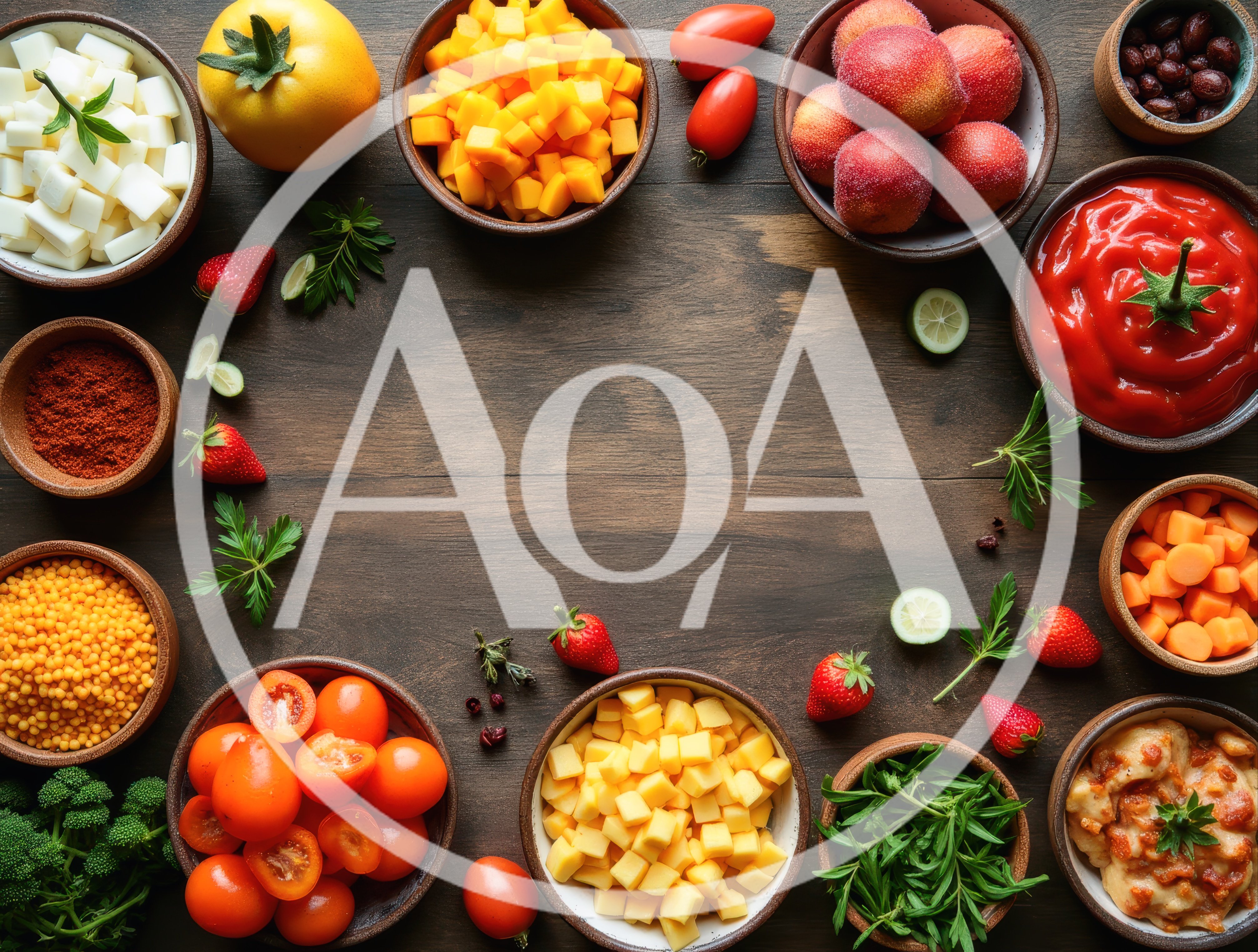 Top View Of Fresh Ingredients In Bowls On Wooden Table