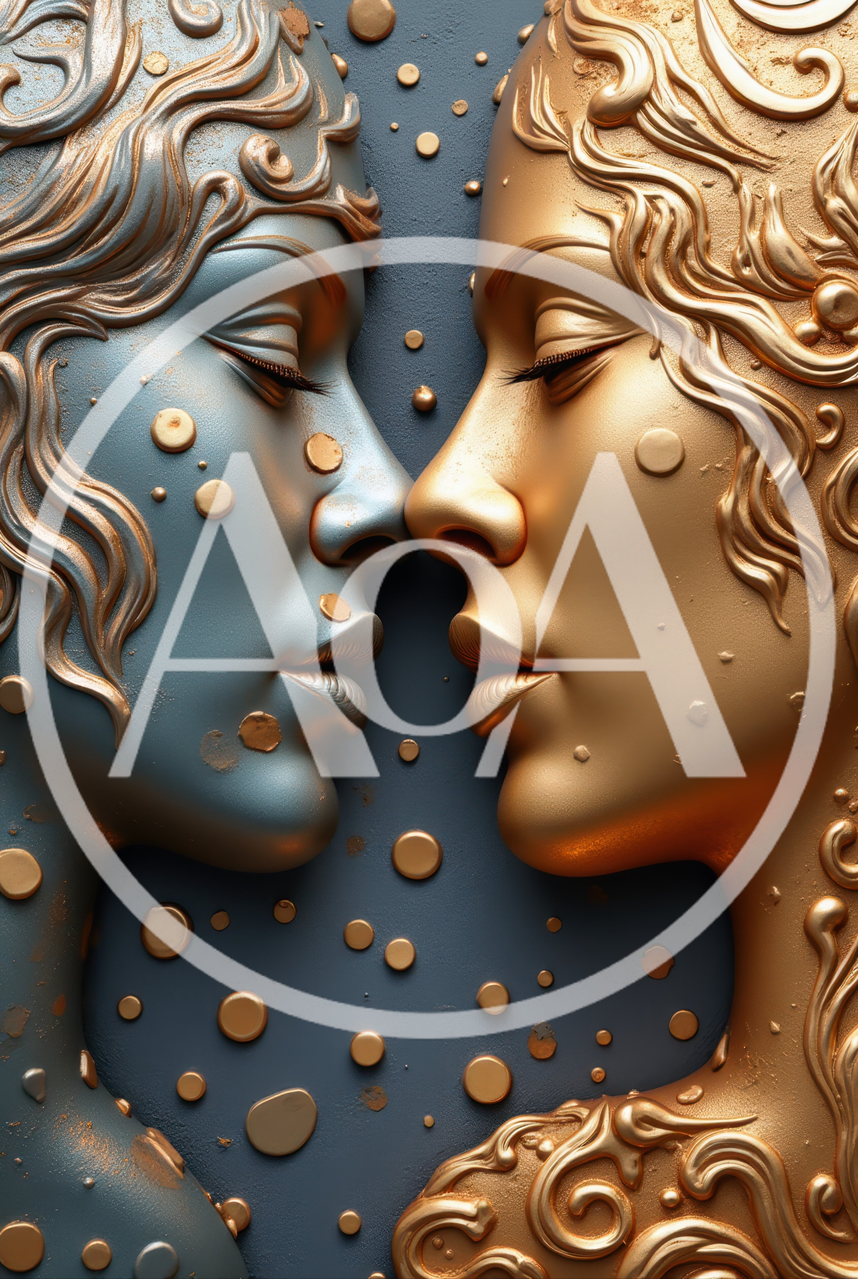 Abstract Sculptural Faces In Gold And Silver