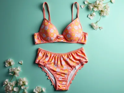 Floral Print Bikini Set on Teal Background