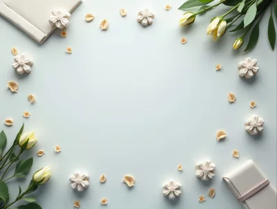 Flat Lay Composition With Flowers And Decorative Elements