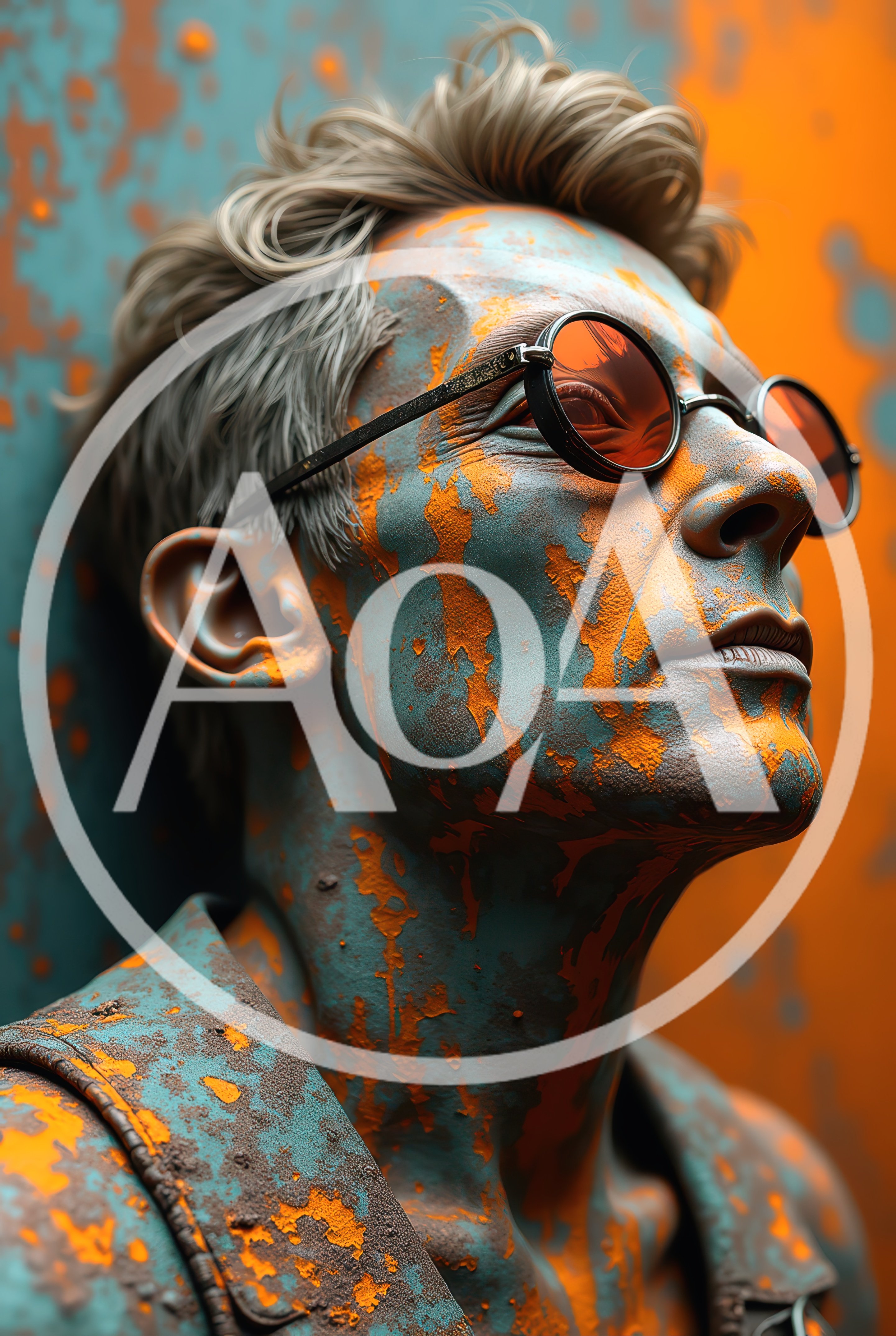 Portrait Of A Man Covered In Orange Paint