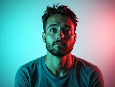 Portrait Of A Young Man With Dual Color Lighting