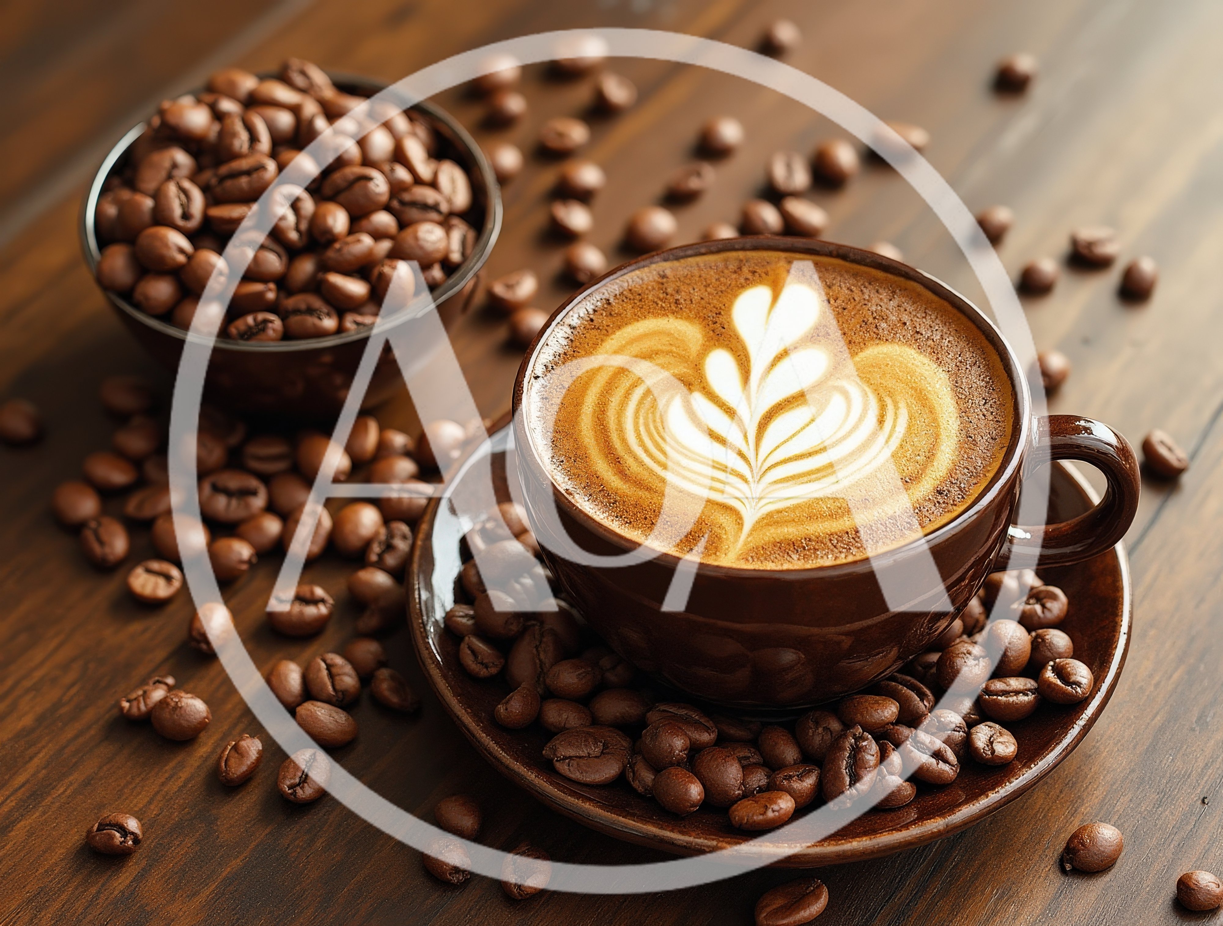 Cup Of Latte With Coffee Bean Garnish