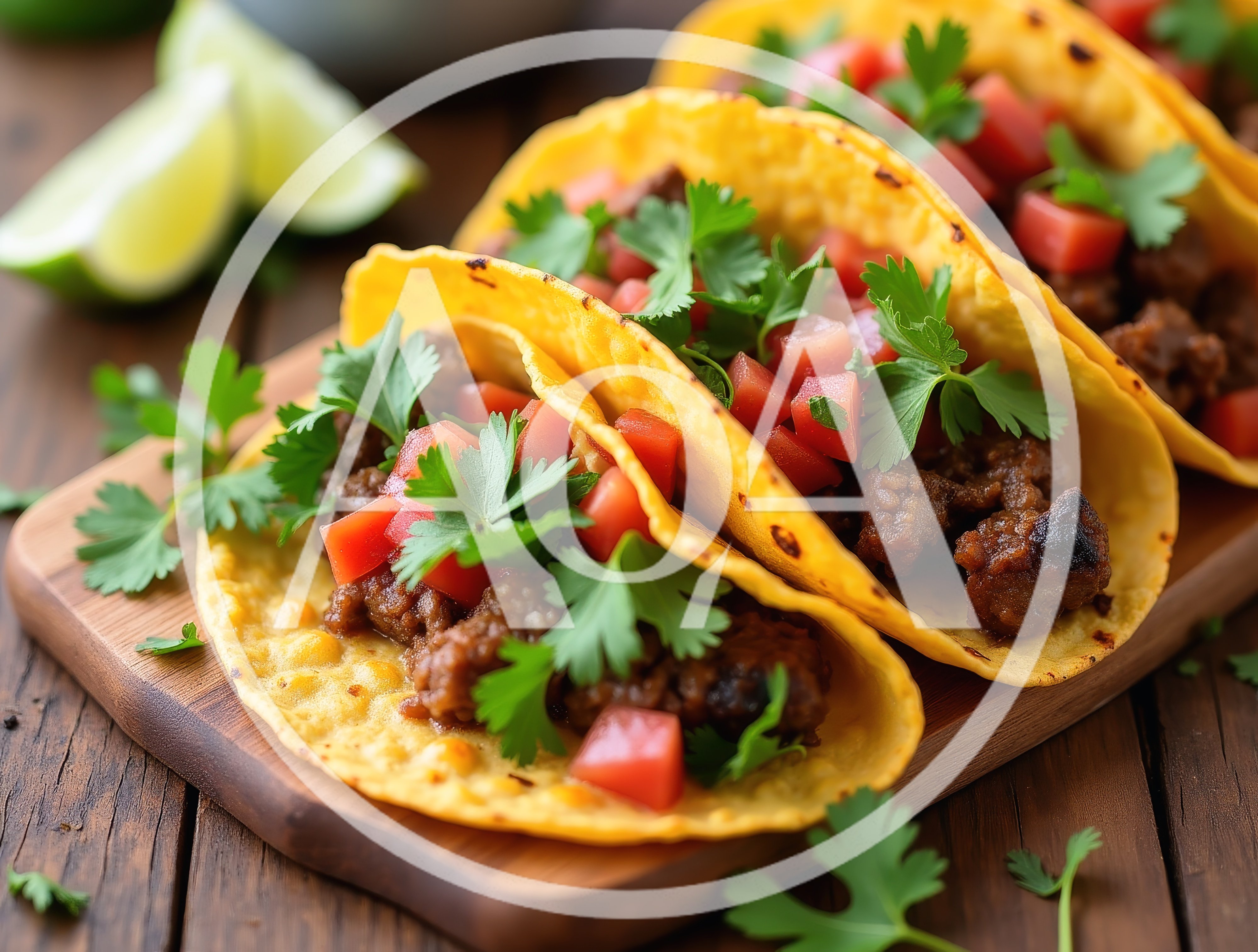 Three Beef Tacos With Cilantro And Tomato