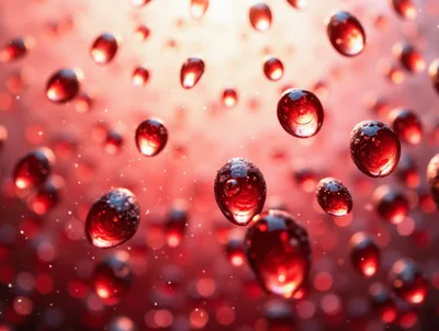 Floating Red Pomegranate Arils In Macro Motion