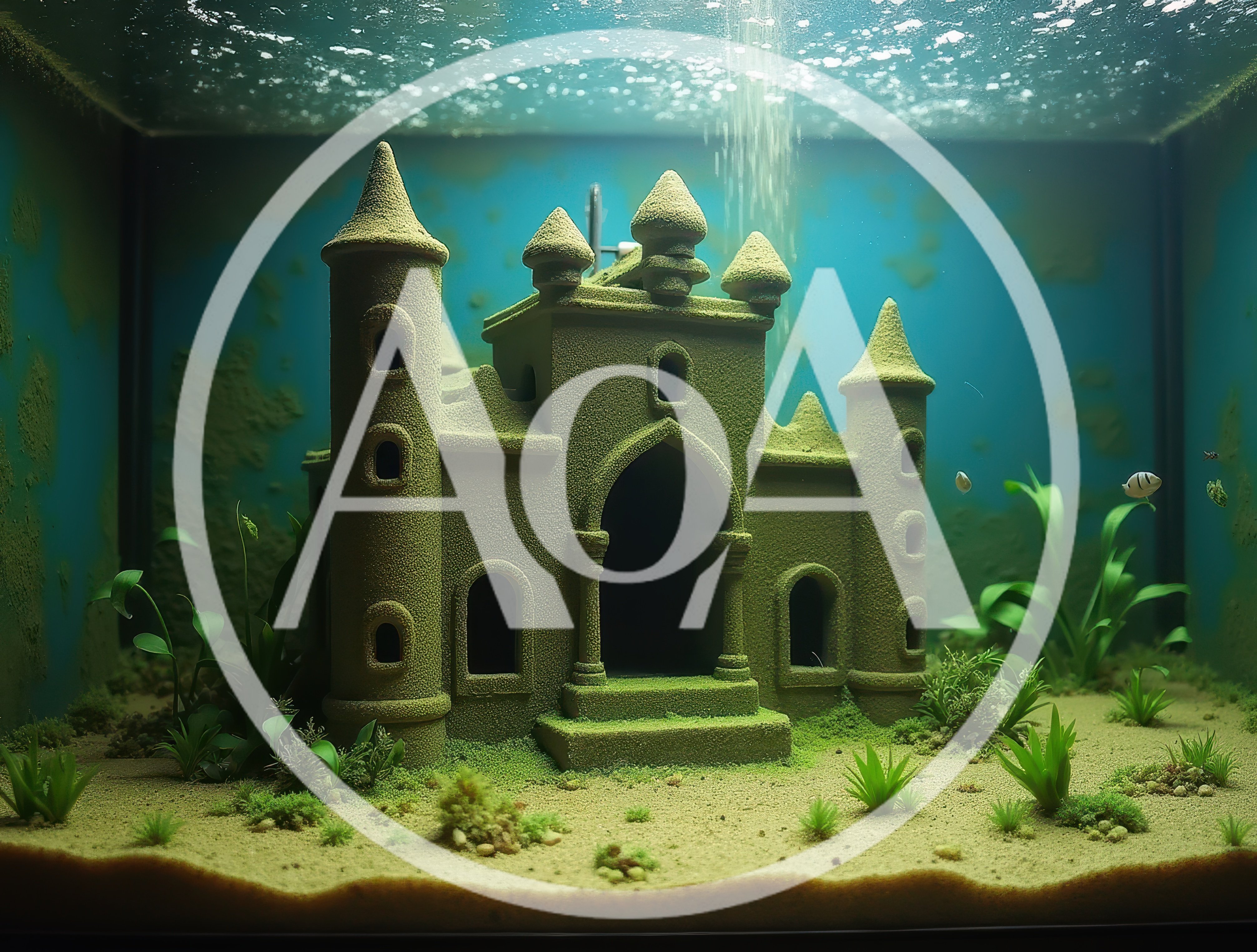 Mossy Castle Ornament Inside A Freshwater Aquarium
