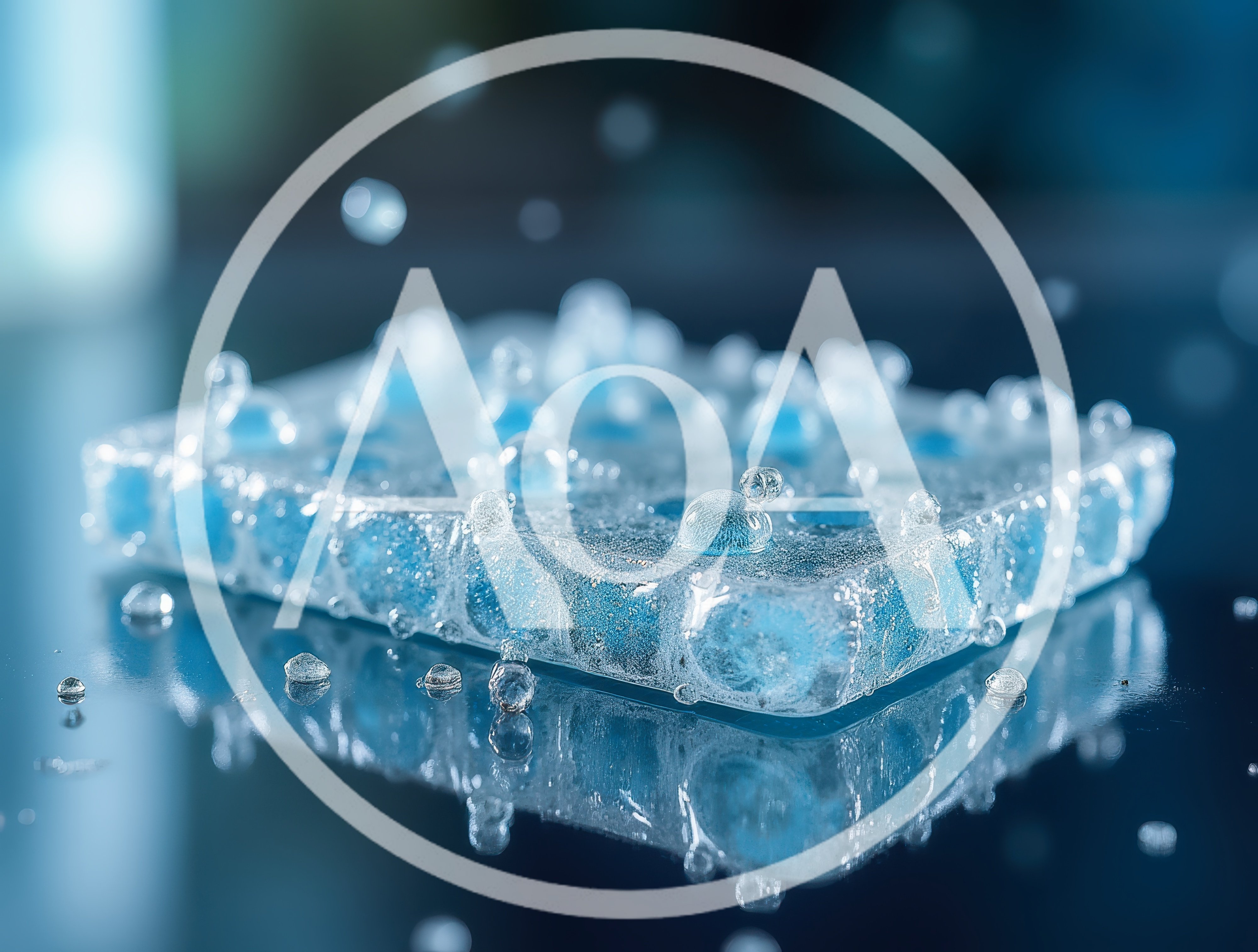 Blue Gel Ice Block With Water Droplets