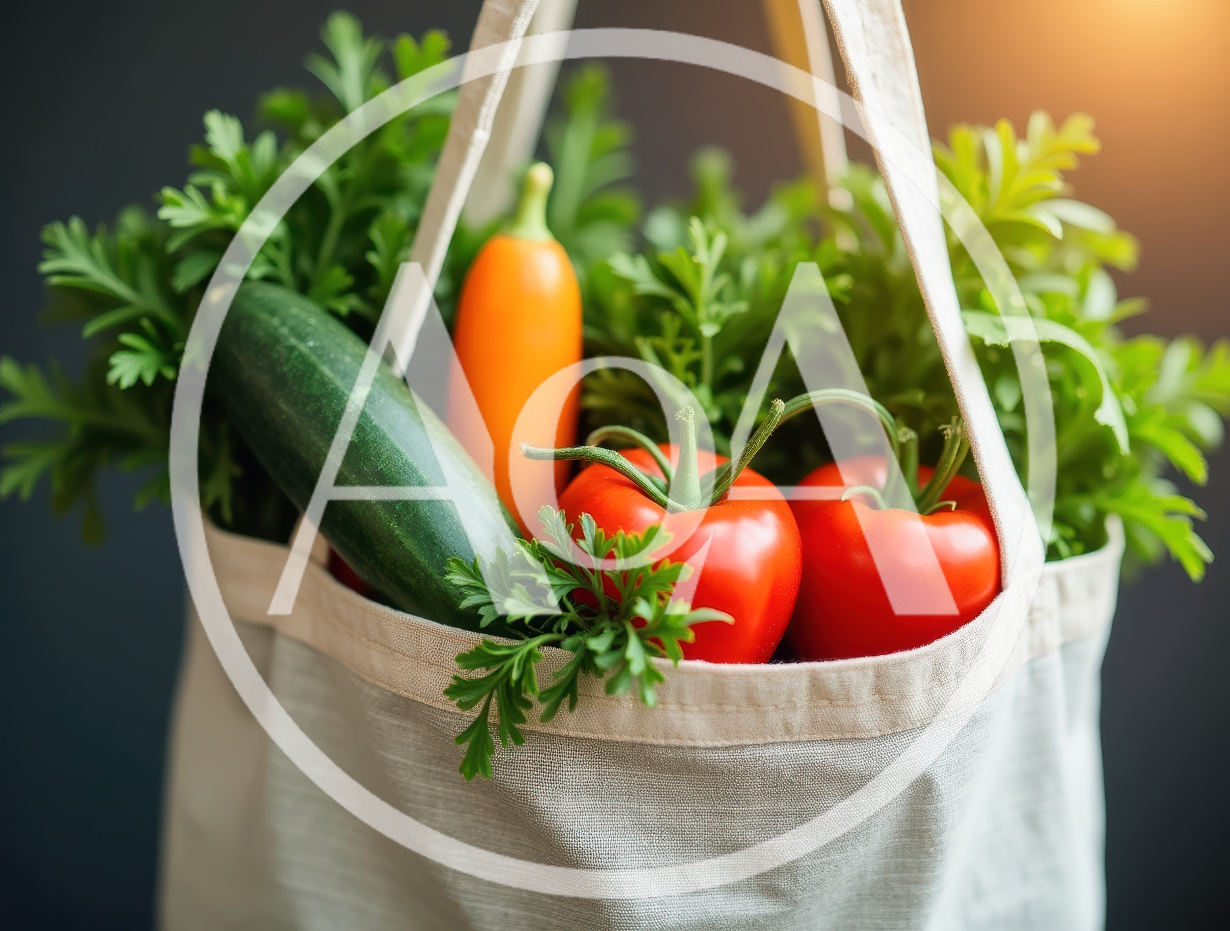 Fresh Vegetables In A Reusable Canvas Grocery Bag